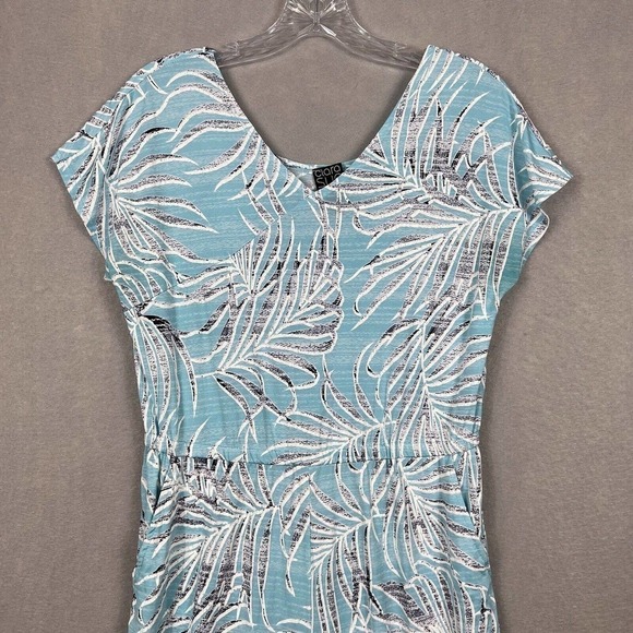 Clara Sun Woo Jumpsuit Wide Leg Crop Small Blue Tropical Palms Pockets - Picture 4 of 16